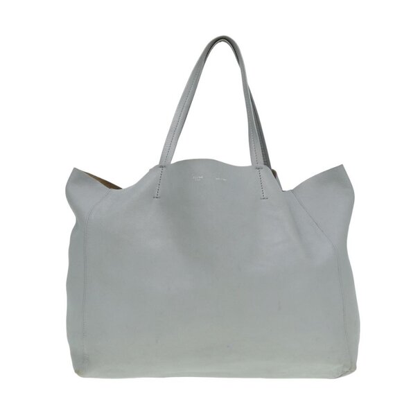 CELINE Horizontal Cabas Tote Bag Leather Light Blue Auth mr333 - Picture 1 of 16